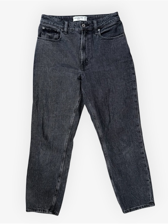 Abercrombie & Fitch Denim - Abercrombie & Fitch The Mom High Rise Ankle Straight Jeans Washed Black Gray 26